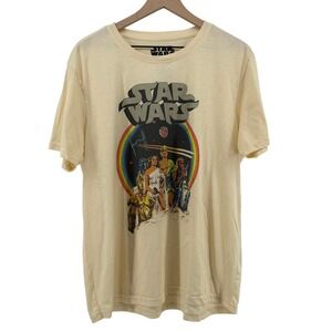 Star Wars Novelty Graphic T-Shirt Tee Cream Adult Men XL Retro Rainbow Logo R2D2
